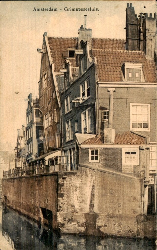 Amsterdam - Grimnessesluis - huizen langs sluis, Verzamelen, Ophalen of Verzenden, Voor 1920, Gelopen, Noord-Holland