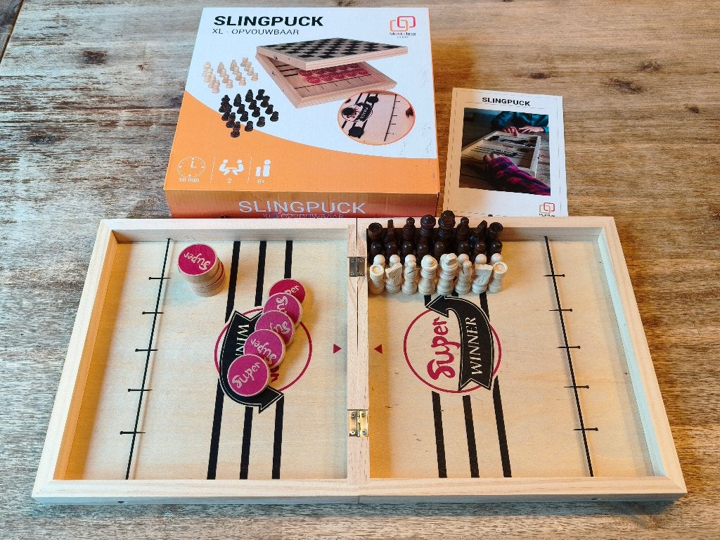 Slingpuck en schaakspel, Must-Have bordspel, Een of twee spelers, Ophalen of Verzenden, Zo goed als nieuw, Diverse uitgevers