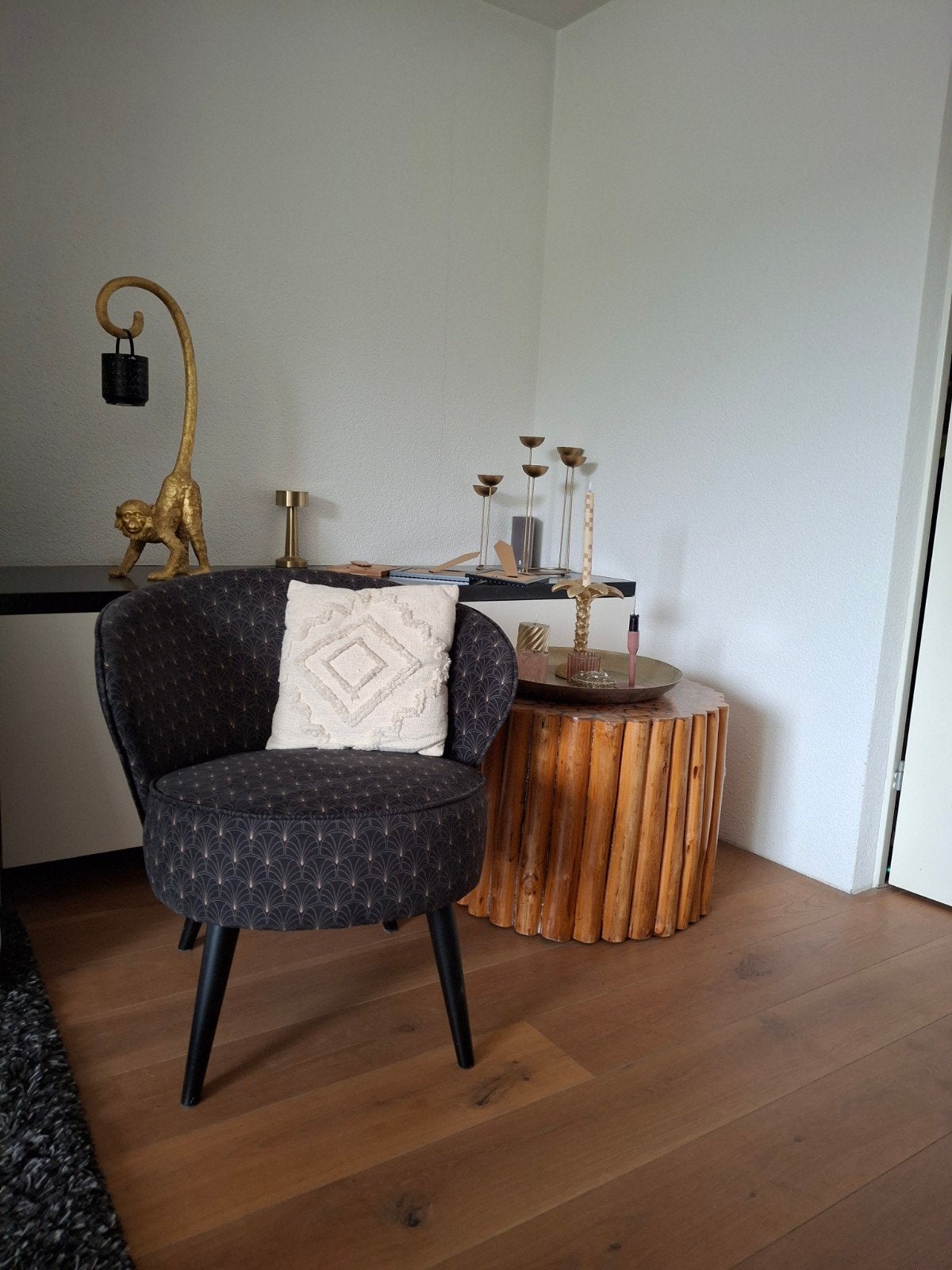 Stijlvolle fauteuil met art deco patroon van woood, Huis en Inrichting, Minder dan 50 cm, Minder dan 75 cm, Ophalen of Verzenden