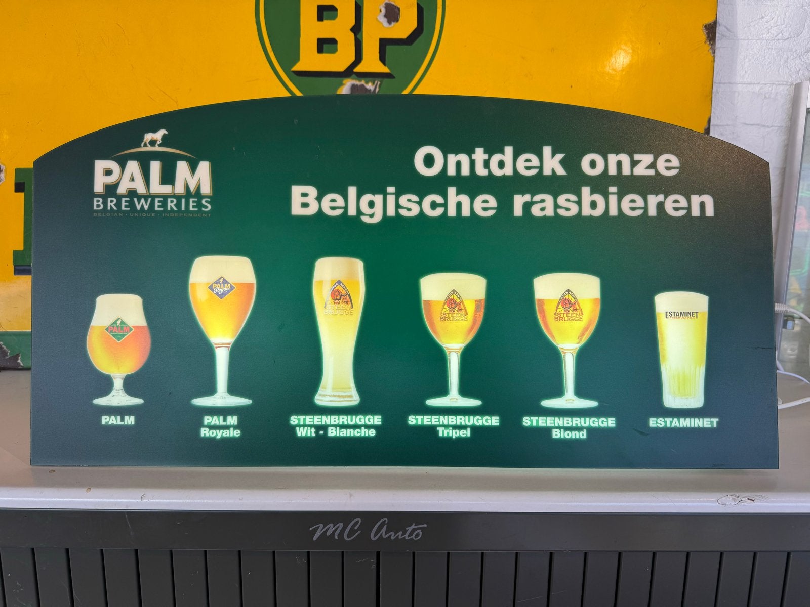 Palm Breweries Reclamebord - Belgische speciaalbieren, Verzamelen, Biermerken, Ophalen, Gebruikt, Reclamebord, Plaat of Schild