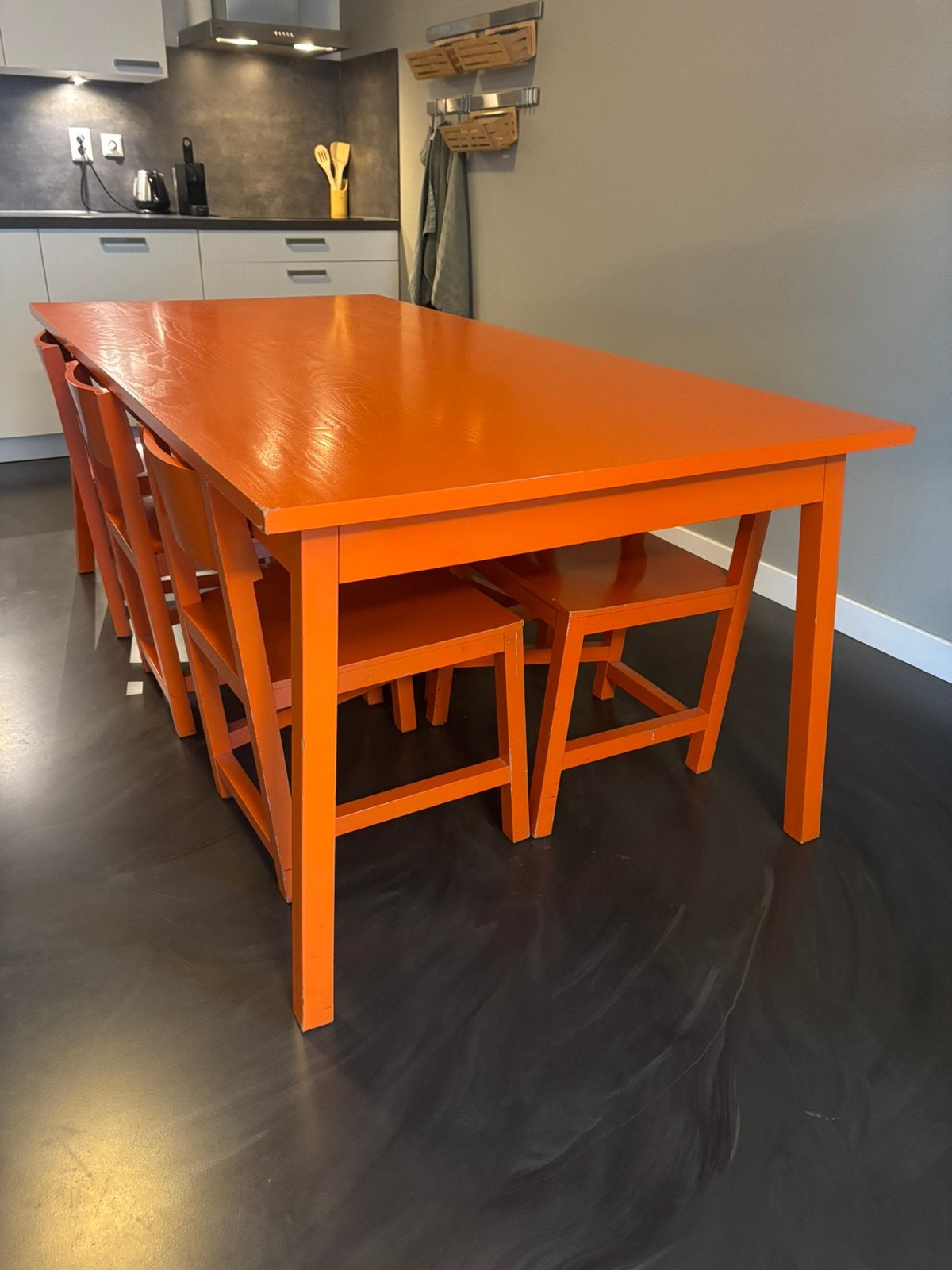 AVL Shaker eetkamerset – Oranje – Tafel met 6 stoelen, Ophalen, Gebruikt, 4 tot 6 stoelen