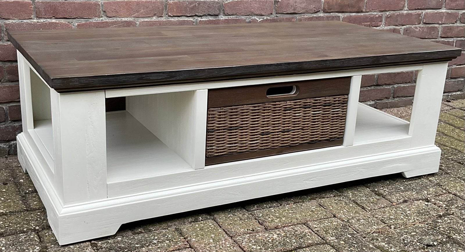 Salontafel (acacia wit gelakt), Ophalen, Zo goed als nieuw, Rechthoekig, Overige houtsoorten