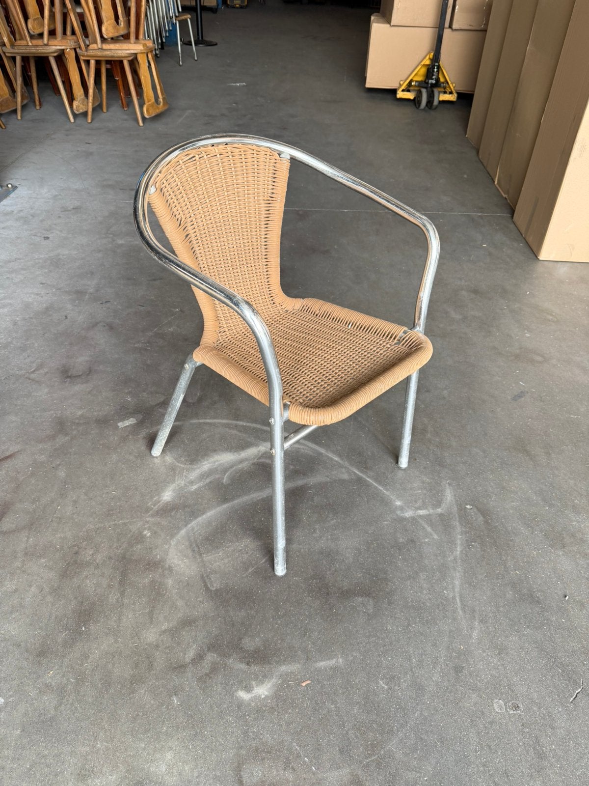 6 horeca terras outdoor stoelen rotan/ bamboo stapelbaar, Overige materialen, Gebruikt, Bruin, Ophalen of Verzenden