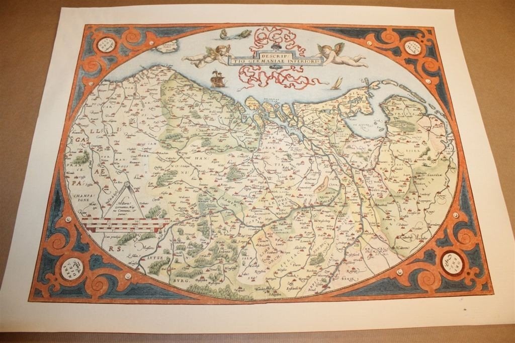 Kaart - XVII Provinciën; A. Ortelius - Descriptio Germaniae, Gelezen, Ophalen of Verzenden, Landkaart, 1800 tot 2000