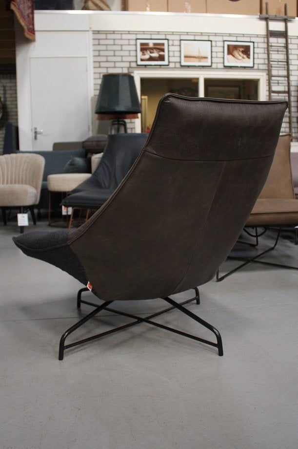 Luxe fauteuil BEAL Jess Design metaal leer & stof draaibaar, Ophalen, Leer, 75 tot 100 cm, Zo goed als nieuw