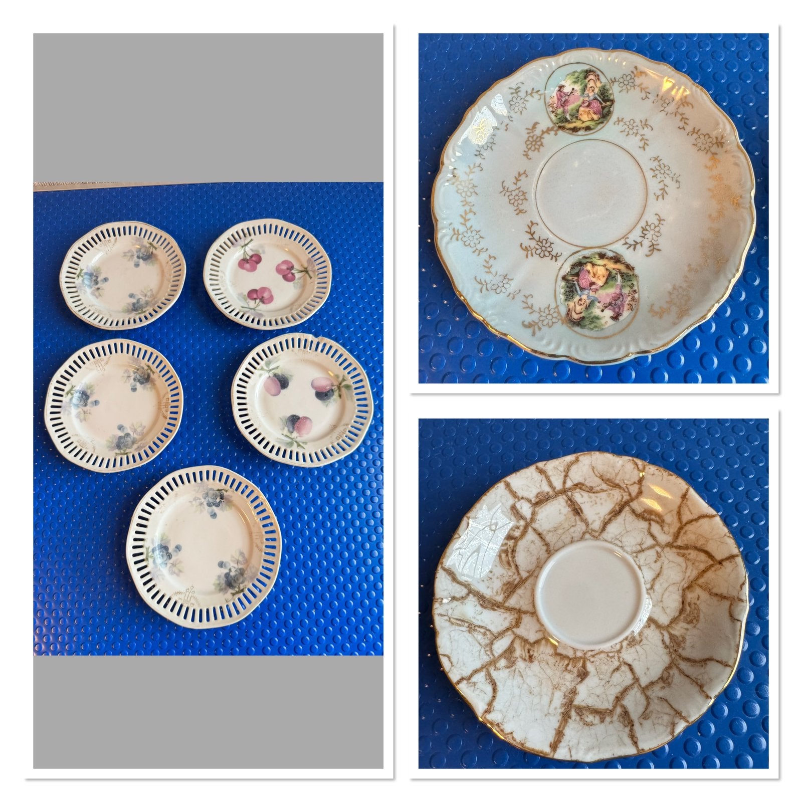Prachtige set vintage fruitbordjes + 2 losse schoteltjes, Ophalen of Verzenden