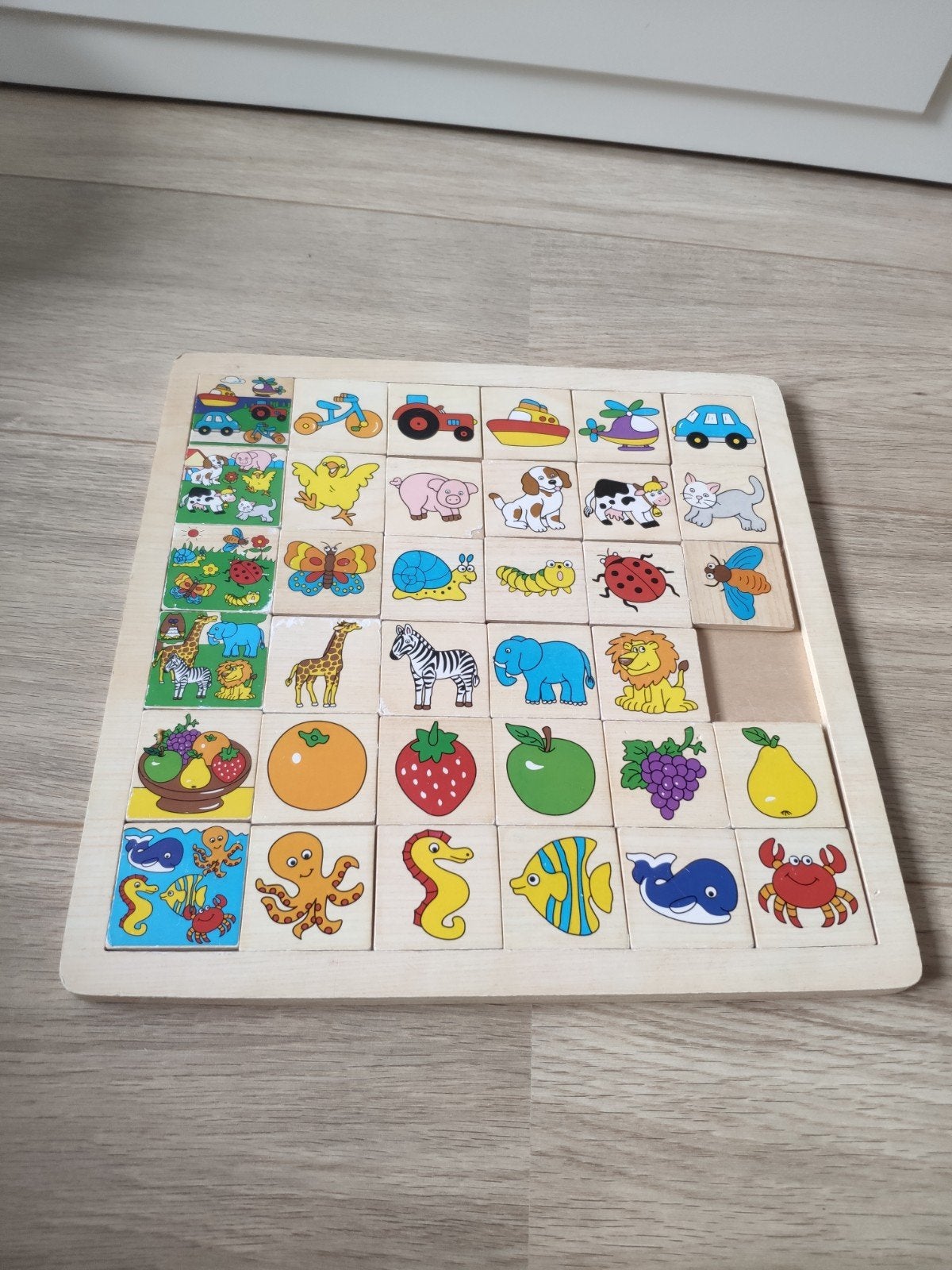 Houten puzzel leg de bijbehorende stukjes in de juiste rij, Ophalen of Verzenden, Gebruikt