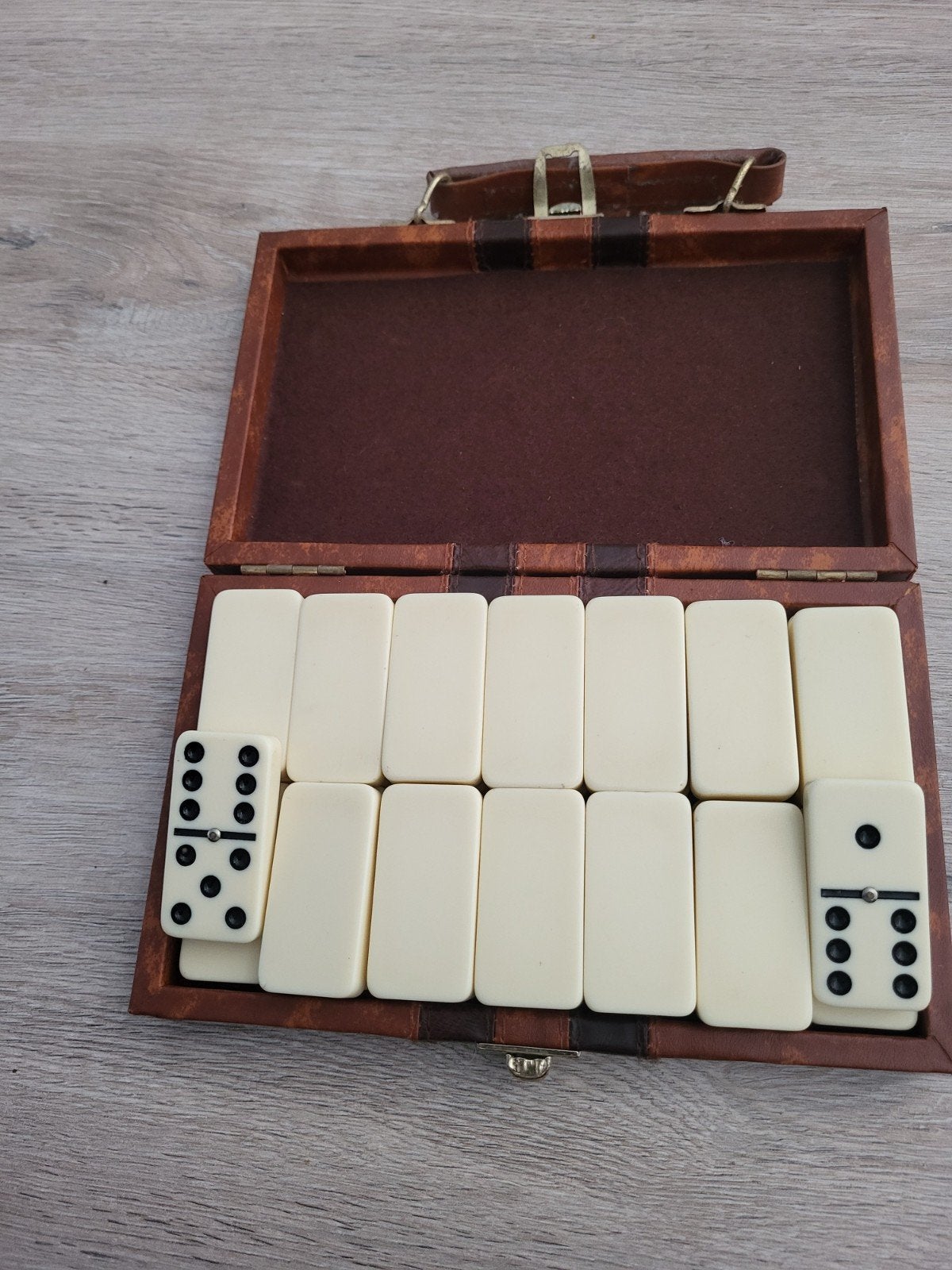 Vintage Domino Spel in Luxe Koffer - Reisspel, Ophalen