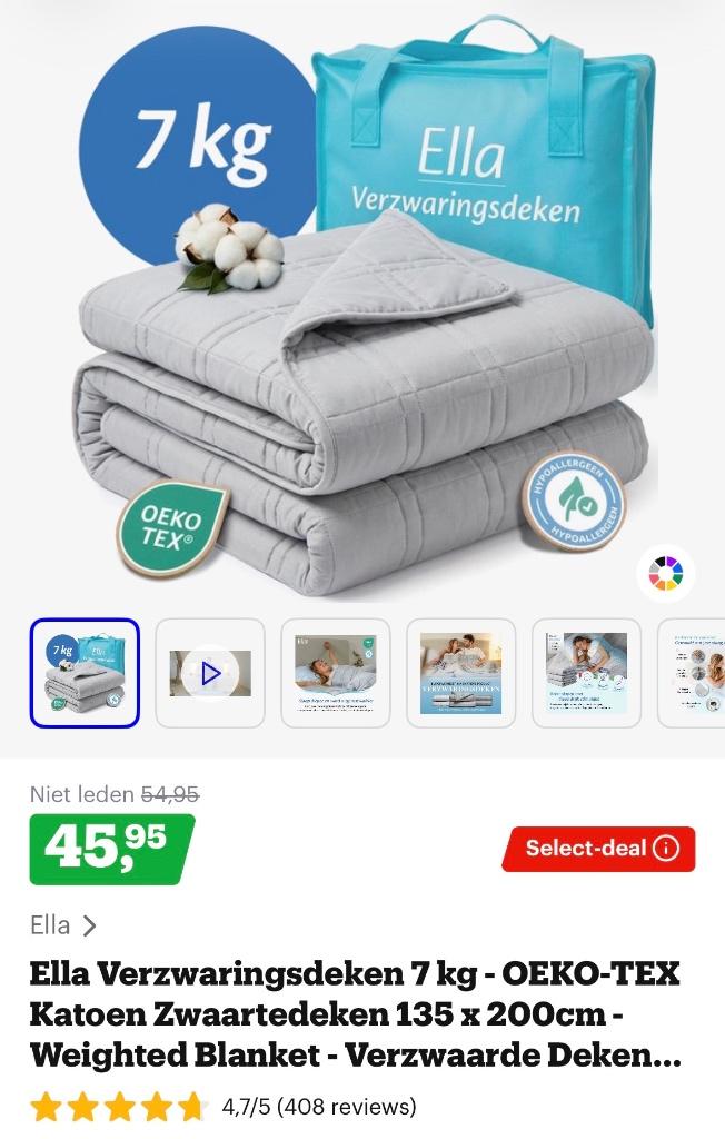 Ella verzwaringsdeken 7 kg, Ophalen, Eenpersoons, Grijs, Deken of Dekbed