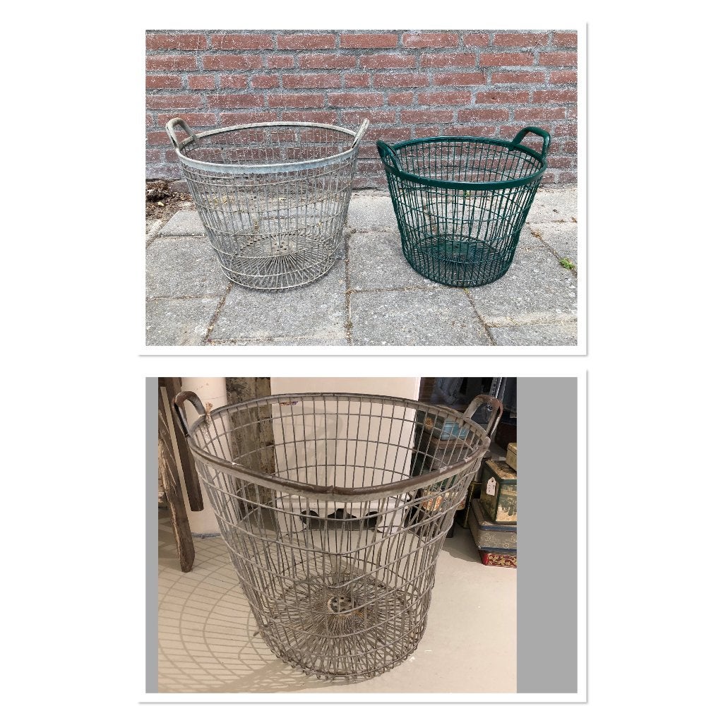 Brocante oude metalen aardappelmand / bietenmand, Ophalen, Met handvatten, Mand, ---