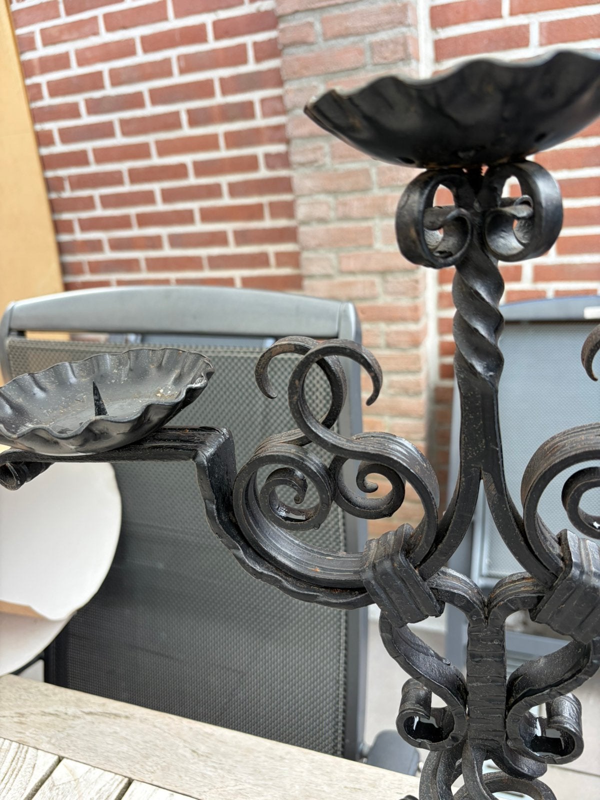 Prachtige handgesmede smeedijzeren 3-armige kandelaar, Ophalen of Verzenden, Overige materialen