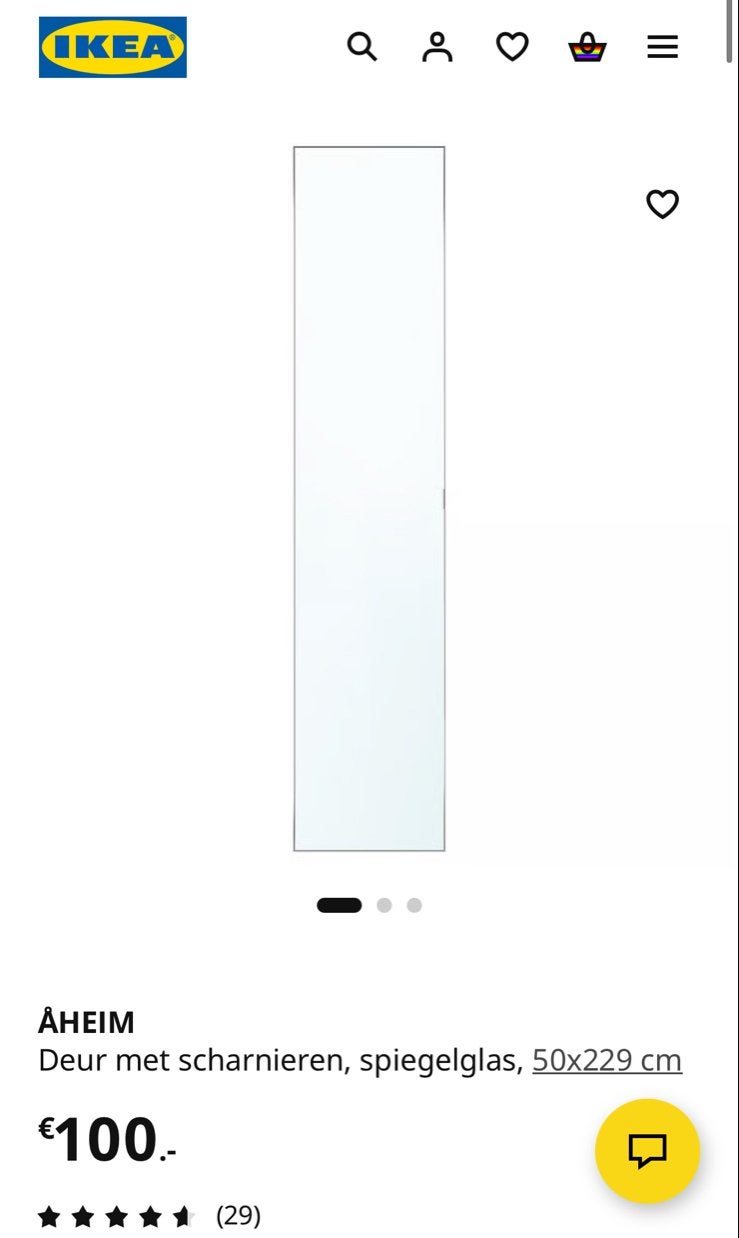 2 IKEA Kastdeuren Spiegel ÄHEIM 50x229 cm met scharnieren, Ophalen, Gebruikt, 200 cm of meer, Rechthoekig
