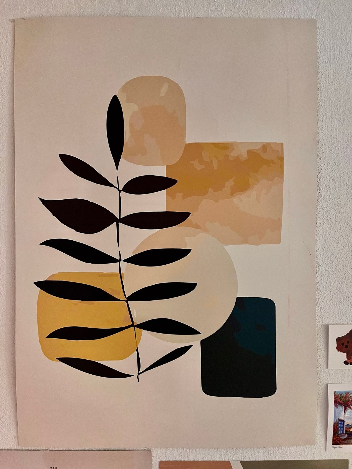 Abstracte Poster met Bladmotief - 70 x 100 cm, Ophalen of Verzenden, Zo goed als nieuw, 75 tot 100 cm, Foto of Poster