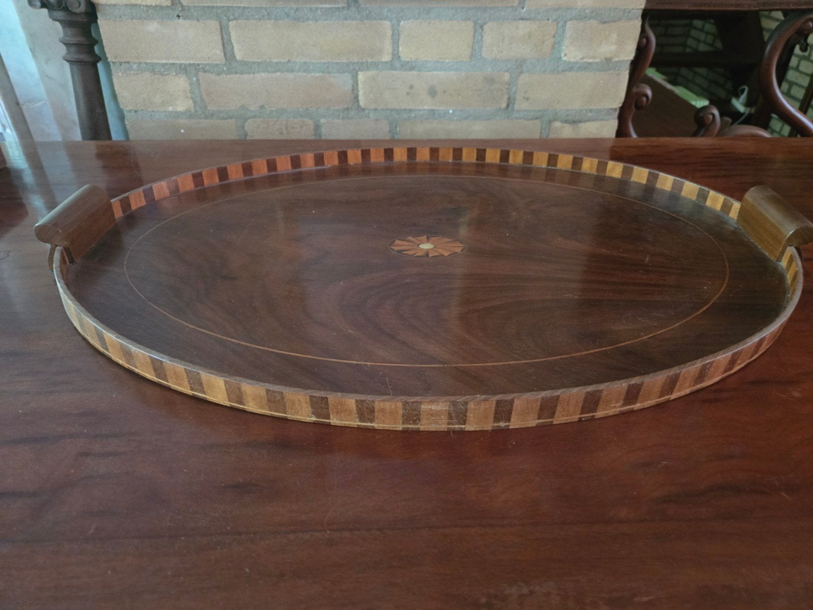 Antiek dienblad inlegwerk, Huis en Inrichting, Woonaccessoires | Dienbladen, Ophalen of Verzenden, Gebruikt, Rechthoekig, Hout