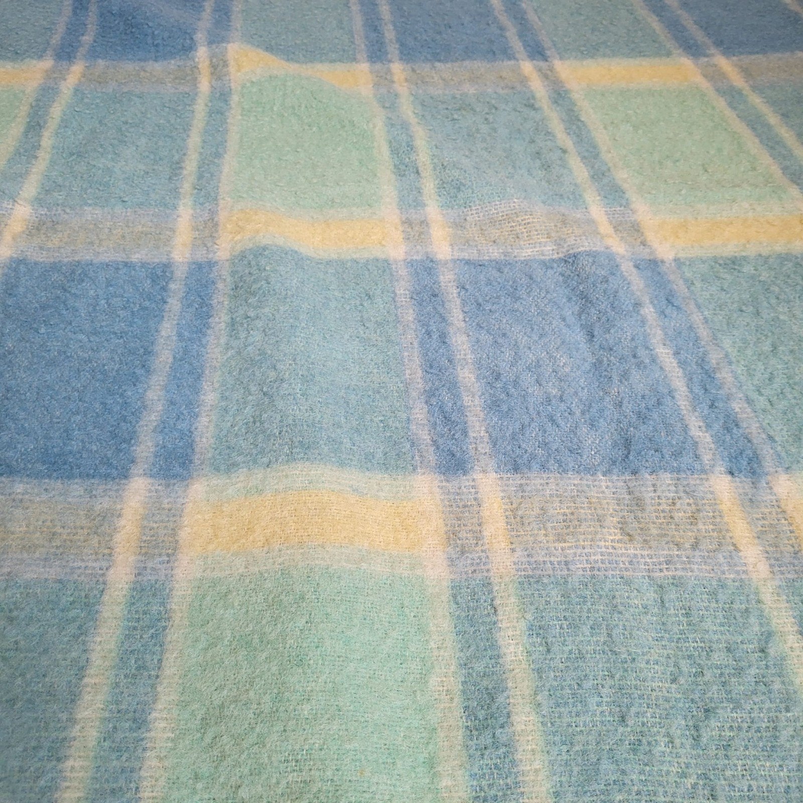 Vintage Didas wollen deken 175x210 cm - Blauw/Groen/Geel, Gebruikt, 150 tot 200 cm, 200 cm of meer, Ophalen of Verzenden