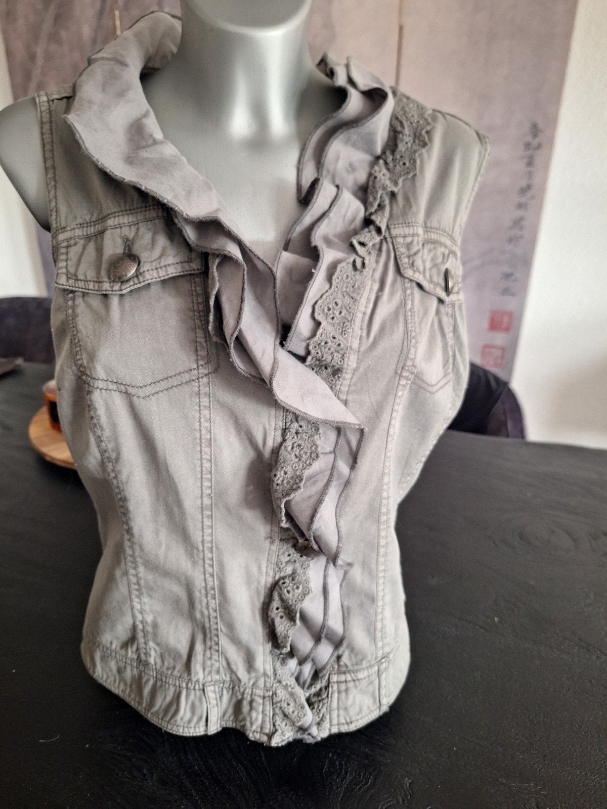 Jeans gilet met kant Maat 42, Maat 42/44 (L), Ophalen of Verzenden, Zo goed als nieuw, Zonder mouw