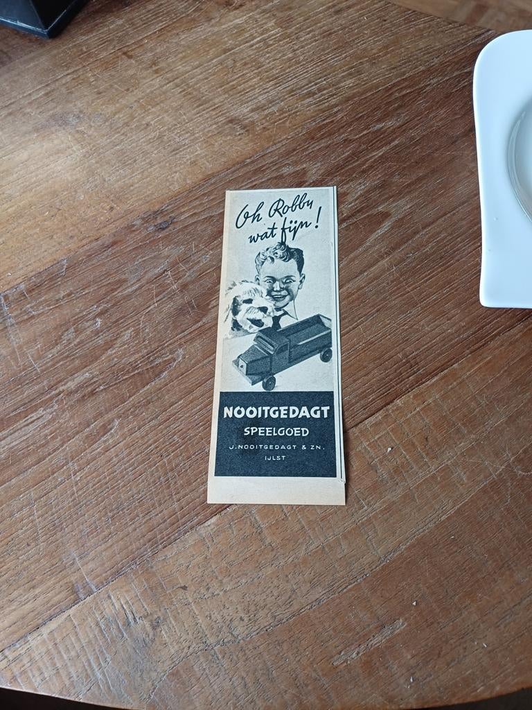 Advertentie van Nooitgedagt speelgoed Robby 1956, Ophalen of Verzenden, Zo goed als nieuw, Overige typen