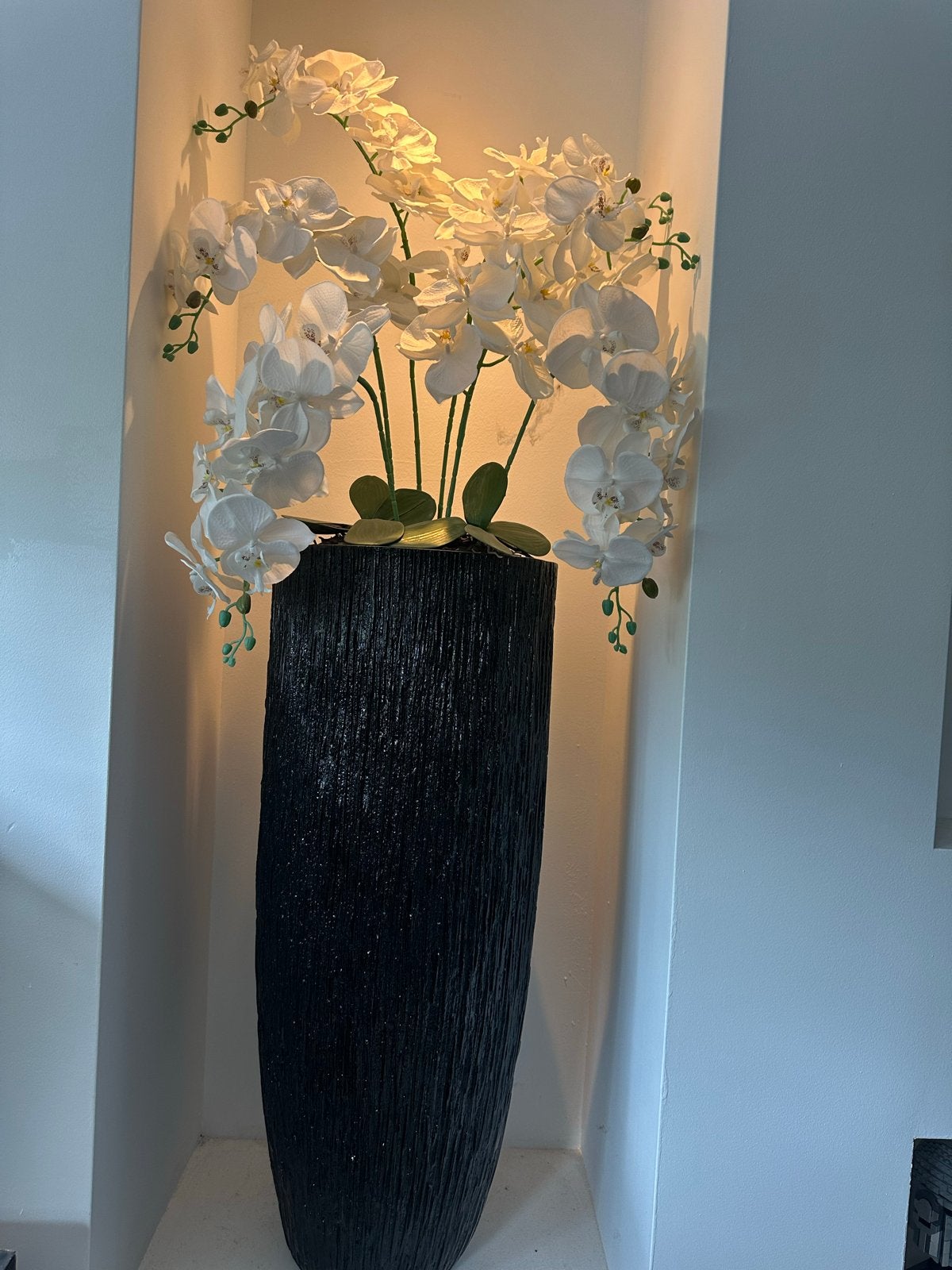 2x Hoge Plantenbakken met Orchideeën - Zwart, 90cm Hoog, Huis en Inrichting, Ophalen, Kunststof, Modern, Gebruikt