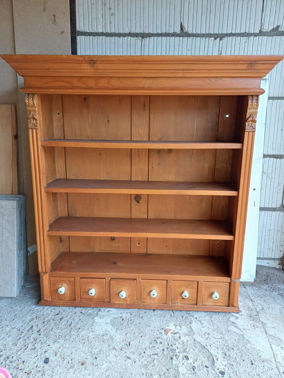 Antiek Grenen Wandkastje met Lades - 86x25.5x90cm, Ophalen
