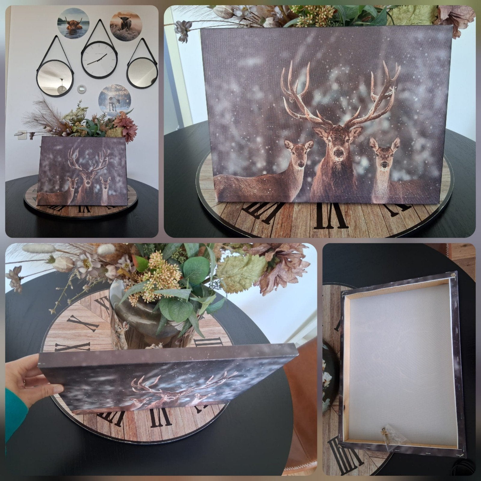 Canvas schilderij met herten in de sneeuw, Ophalen, Minder dan 50 cm, Zo goed als nieuw, Schilderij