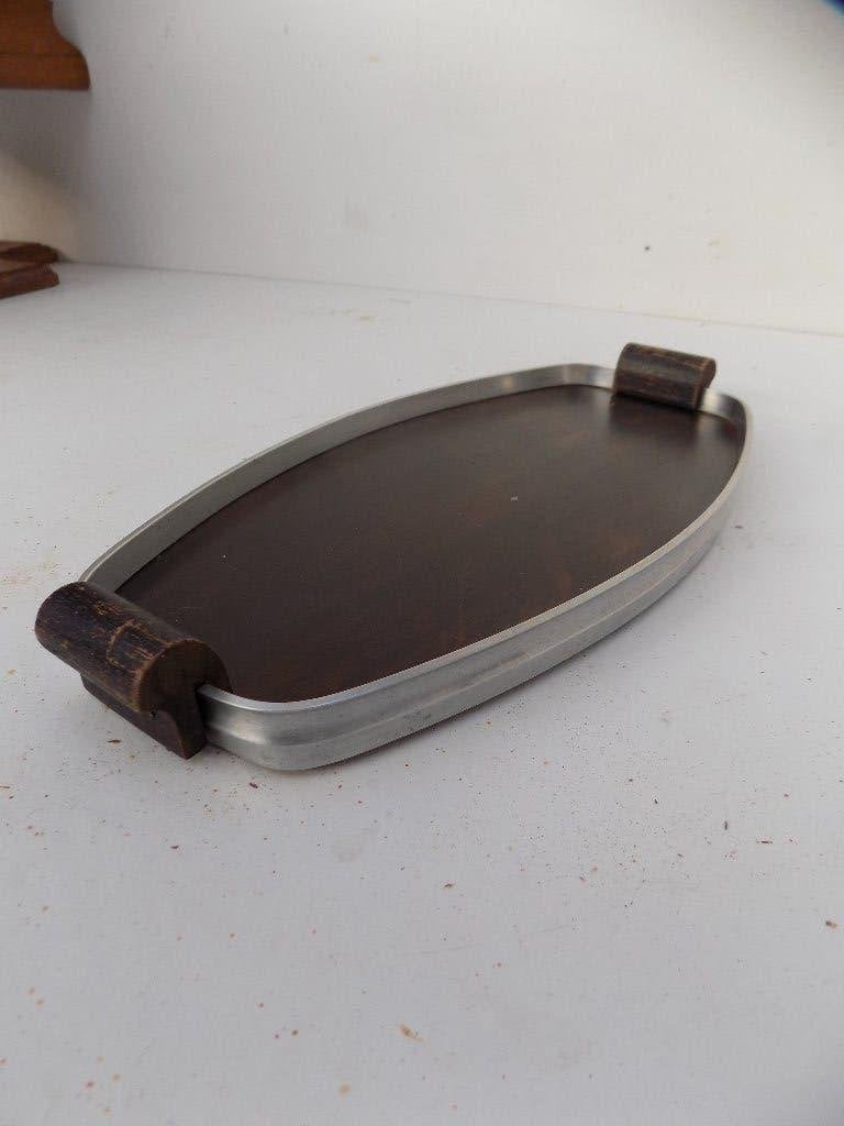 Art deco dienblad met metalen rand, Gebruikt, Met handvatten, Ophalen of Verzenden, Rechthoekig