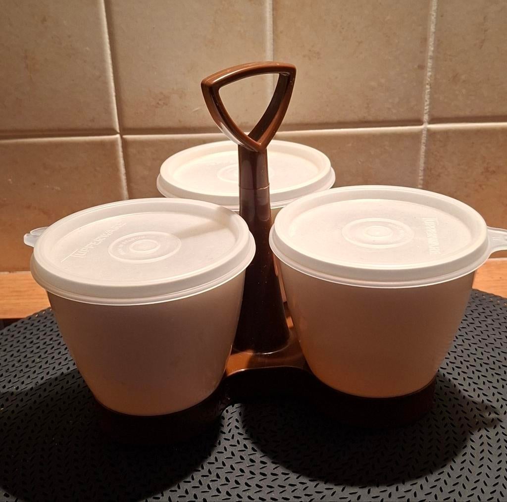 Vintage Tupperware trio carrousel, Ophalen of Verzenden, Gebruikt, Bruin, Bak of Kom