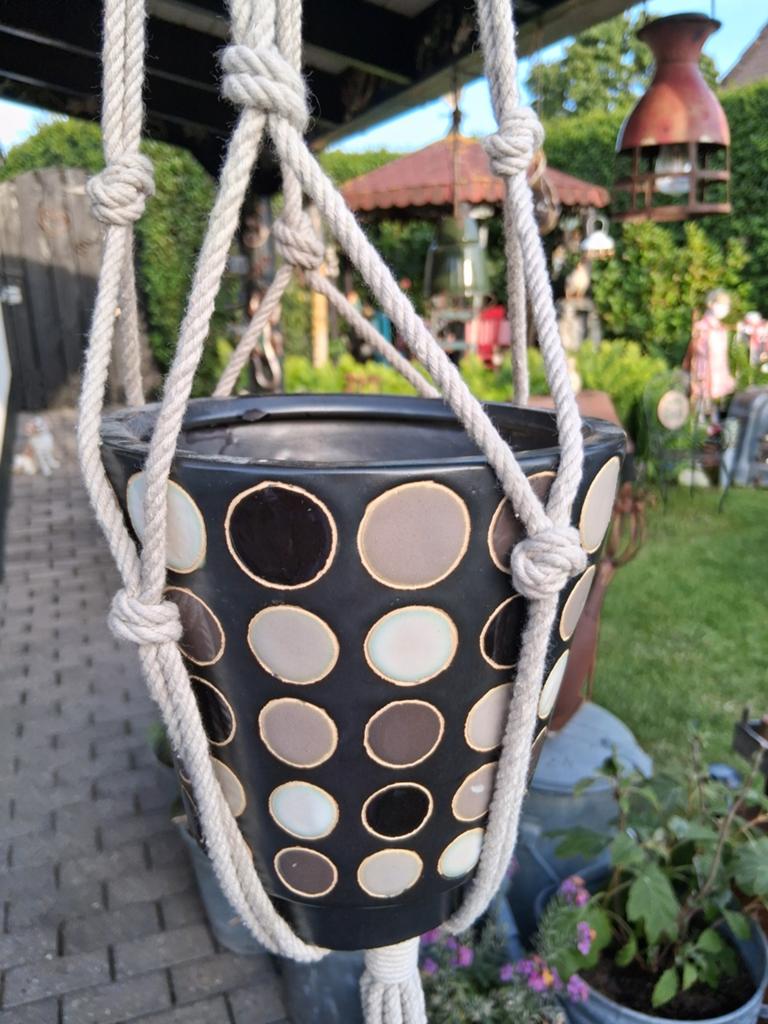 Hangende bloempot met macramé hanger, Ophalen, Rond, Balkon, Aardewerk