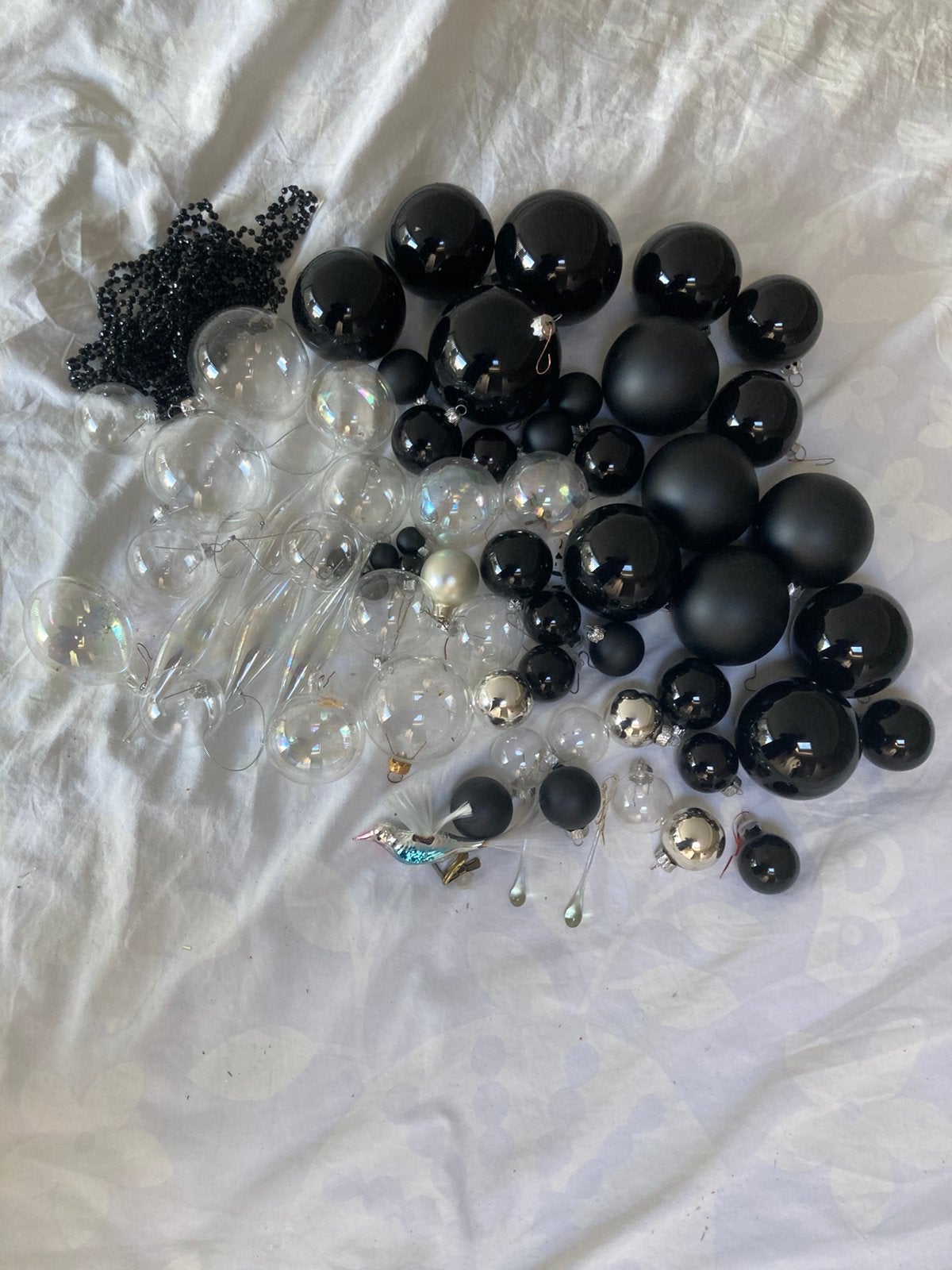 Kerstversiering, doorzichtig en zwart, mat/glans. Glas, Ophalen, Gebruikt