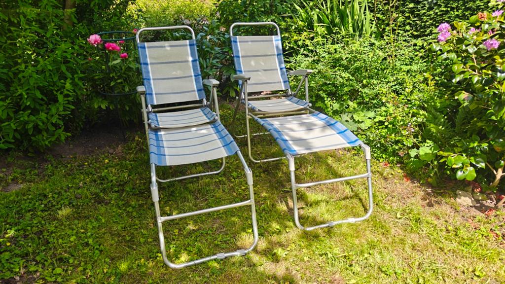 Vijf verstelbare ligstoelen, Duckdalf en Lafuma, Tuin en Terras, Ophalen, Gebruikt, Aluminium, Verstelbaar