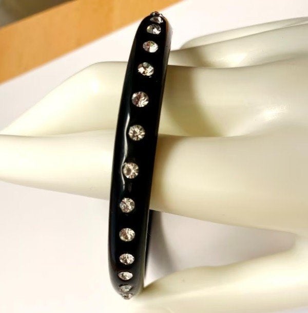 Vintage prachtige lucite armband met helder kristal, Sieraden, Tassen en Uiterlijk, Verzenden, Zo goed als nieuw, Zwart