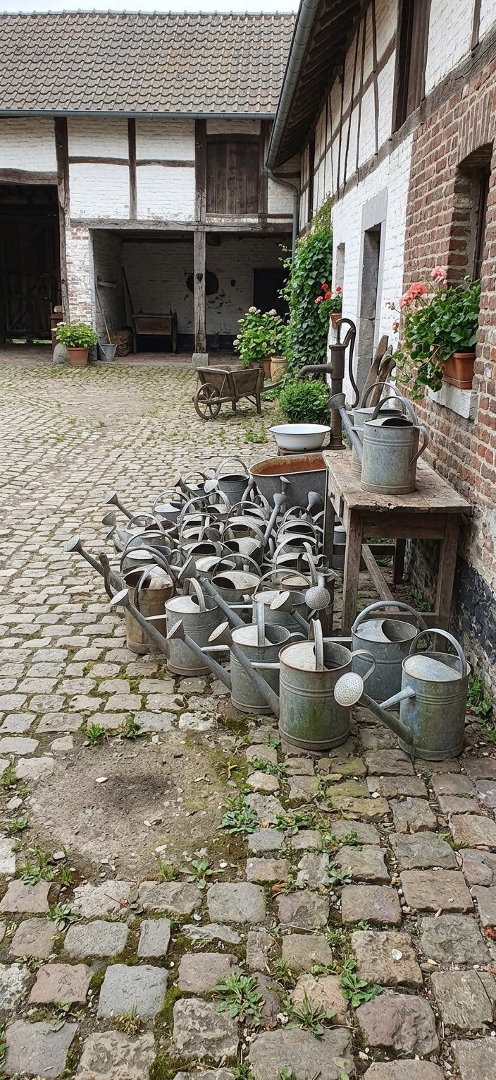Partij Zinken Gieters - Decoratief brocante vintage antiek, Ophalen, Gebruikt, Metaal