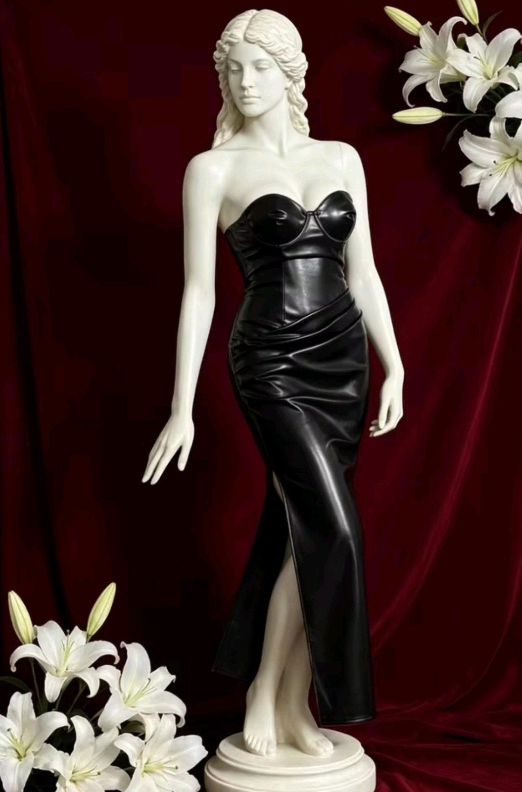 Prachtige Leren Bustier Jurk, tm XL, Kleding | Dames, Verzenden, Nieuw, Zwart, Onder de knie