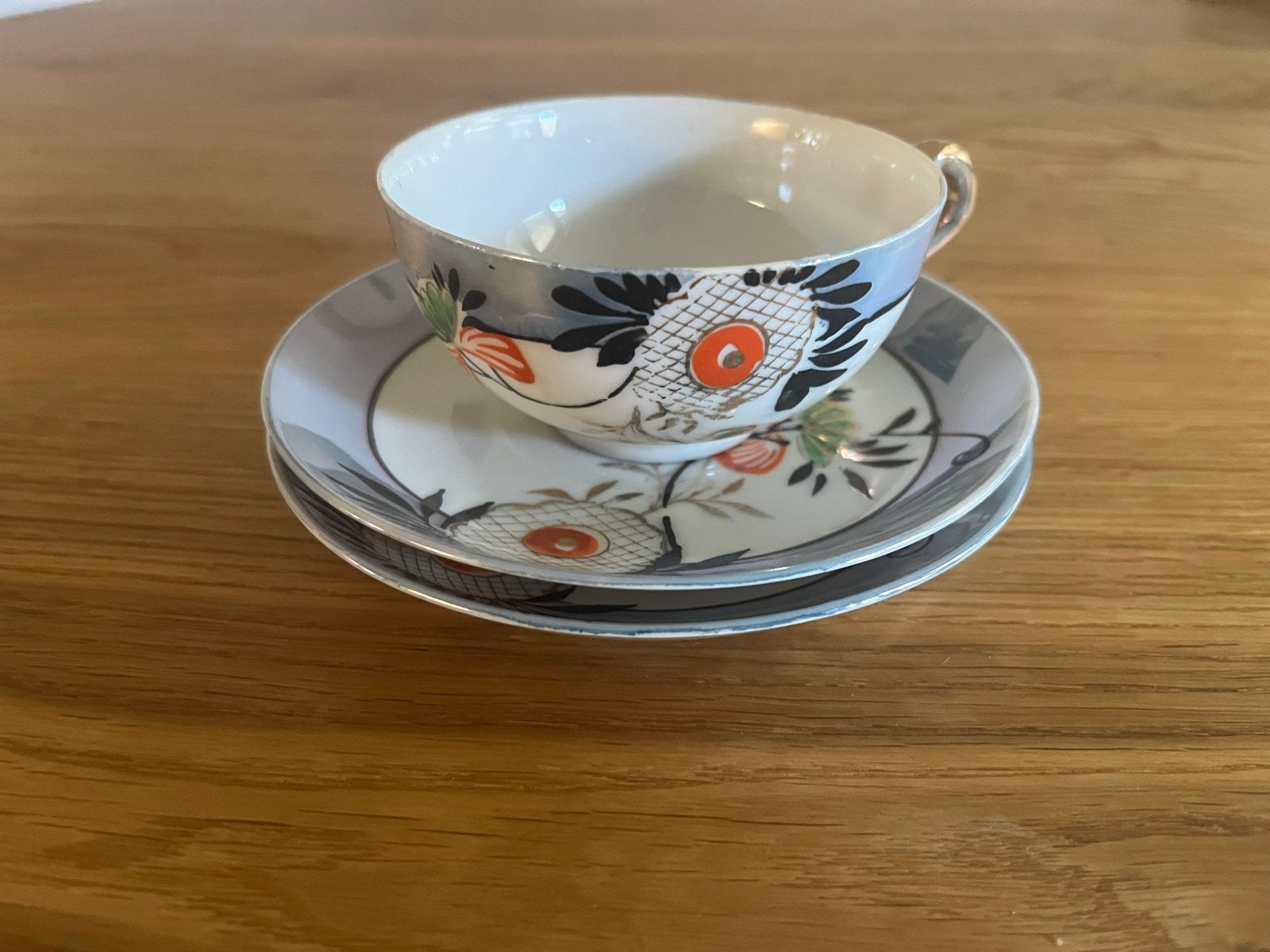 Vintage Japans theekopje met 2 schoteltjes - Handgeschilderd, Antiek en Kunst, Ophalen