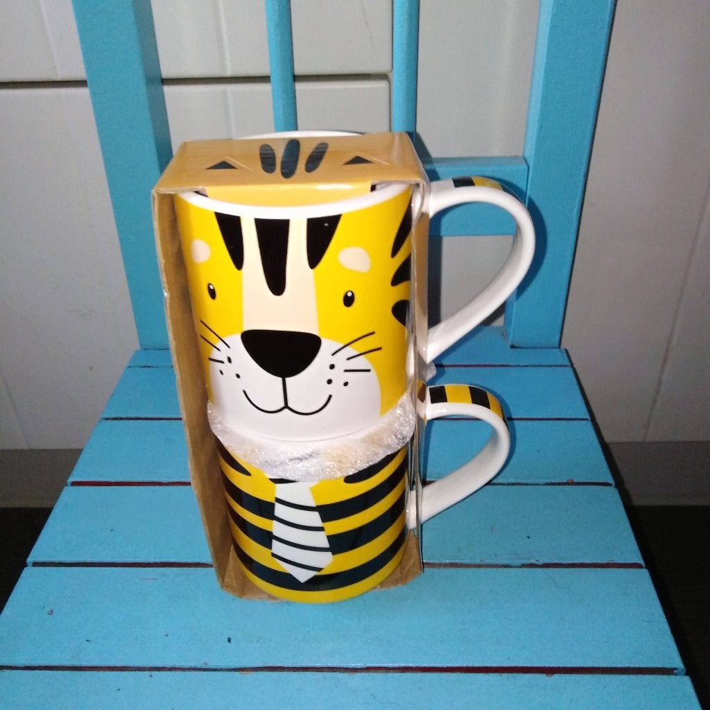 Mokken hoofd en lijfje leeuw en aap set 2x2 stuks Siaki, Ophalen, Glas of Glazen, Zo goed als nieuw, Overige stijlen