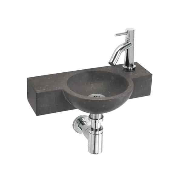 Toiletfontein Fynn Natuursteen Grijs + Fonteinkraan en Sifon