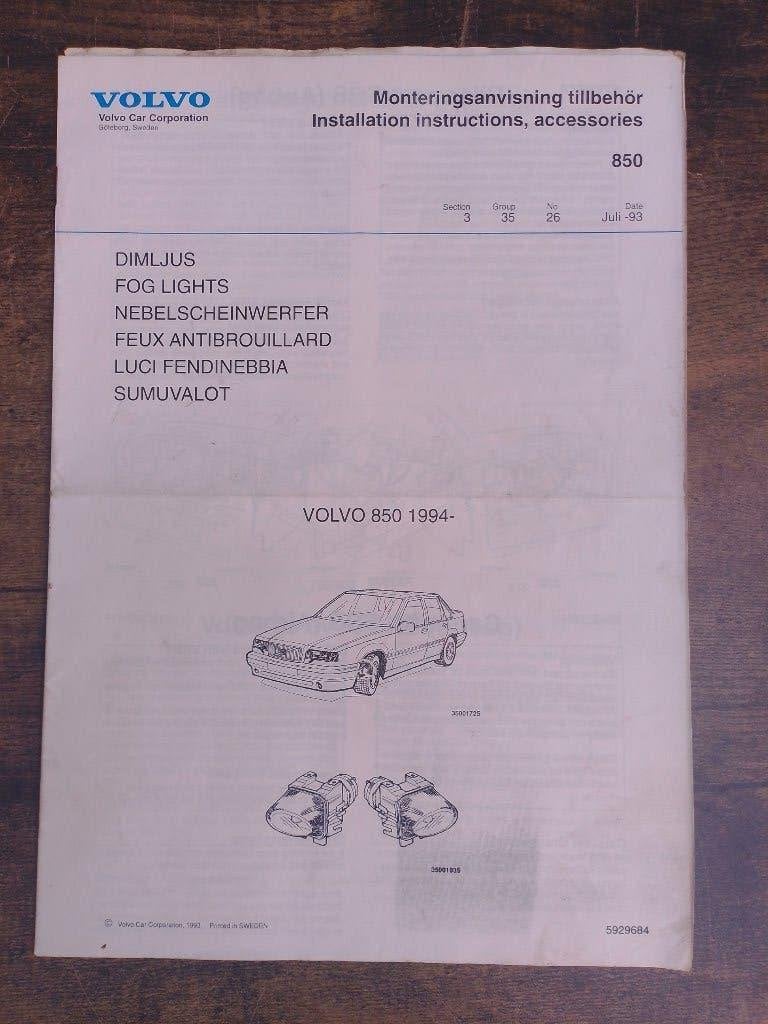 Volvo 850 dealer werkplaatsboek Inbouw handleiding mistlicht, Ophalen of Verzenden, Gelezen, Volvo