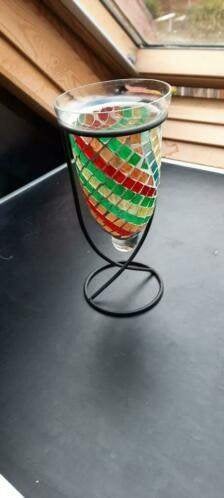 vaasje/windlichtje op glazen standaard, Ophalen of Verzenden, Gebruikt