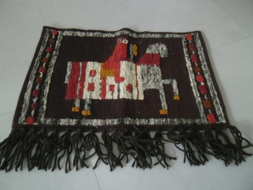 Vintage Wandkleed met Paard en Ruiter - Handgemaakt Textiel, Gebruikt, Ophalen of Verzenden, 70 cm, Meerkleurig