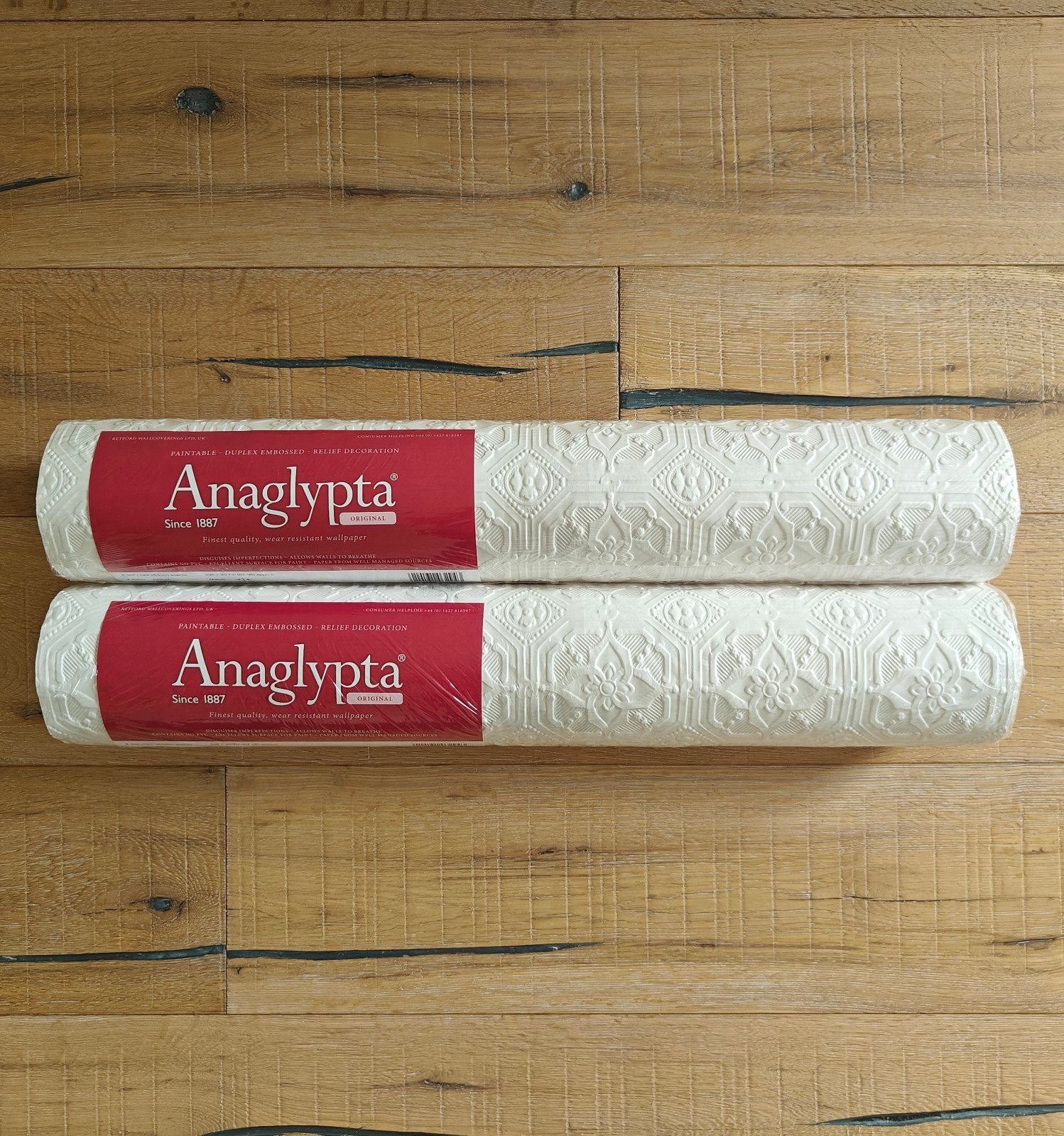 Anaglypta Derby Reliëf Behang - 2 rollen, 5.3m² per rol, Ornamentaal, Overige merken, Wit, Ophalen of Verzenden