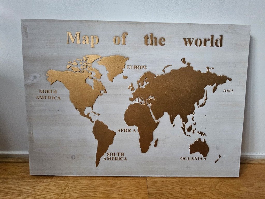Houten Wereldkaart Wanddecoratie - Map of the World, Huis en Inrichting, Ophalen, 55 cm, Hout, Meerkleurig