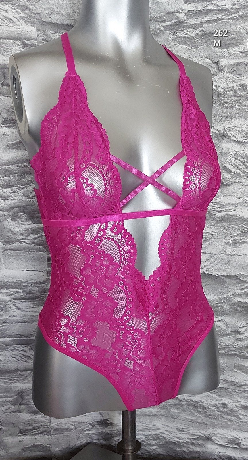 Sexy Roze Kanten stringBody met Kruisbandjes, Onbekend, Ophalen of Verzenden, Roze, Body of Korset
