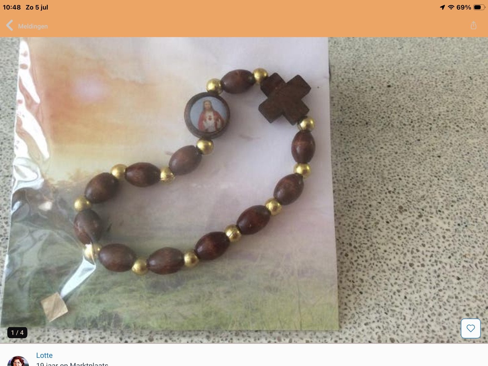 Rozenkrans Armband met Houten Kralen en Kruisje, Verzenden