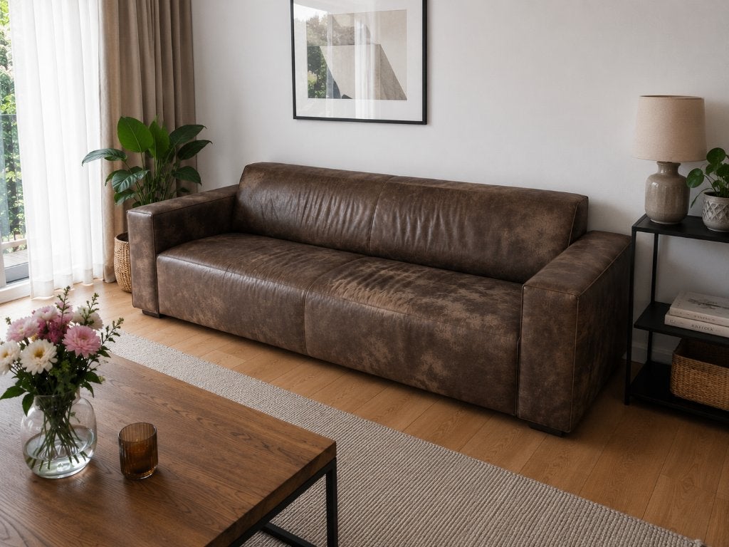 Gratis af te halen: Bank van leer., Huis en Inrichting, Banken | Bankstellen, Ophalen, 250 tot 300 cm, Gebruikt, Driepersoons