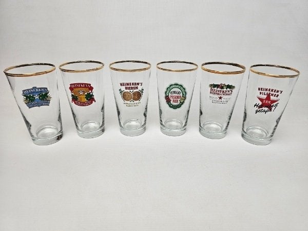 # 6 vintage heineken bierglazen. Glas. Glazen, Verzamelen, Glas en Borrelglaasjes, Ophalen of Verzenden, Gebruikt, Bierglas
