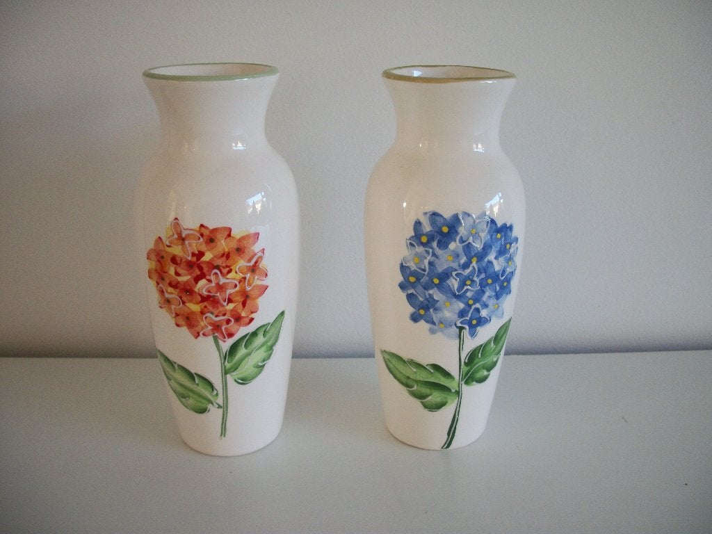 2x Vaas Ecru Blauw Oranje - Bloemen 18 hoog - Nieuw p.stuk, Ophalen of Verzenden, Nieuw, Blauw