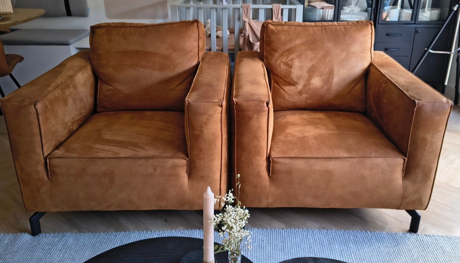 Fauteuils InHouse cognac kleur, Huis en Inrichting, Ophalen, Gebruikt, 75 tot 100 cm, 75 tot 100 cm
