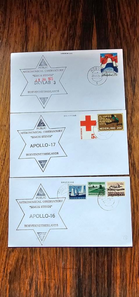 3 Ruimtevaart Enveloppen - Skylab 3, Apollo 17, Apollo 16, Verzenden, Onbeschreven, Nederland