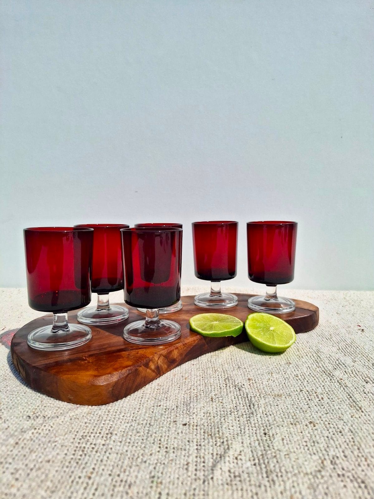 set van 6 robijnrode likeurglaasjes Cavelier Luminarc, Verzamelen, Overige typen, Ophalen of Verzenden, Zo goed als nieuw, Luminarc