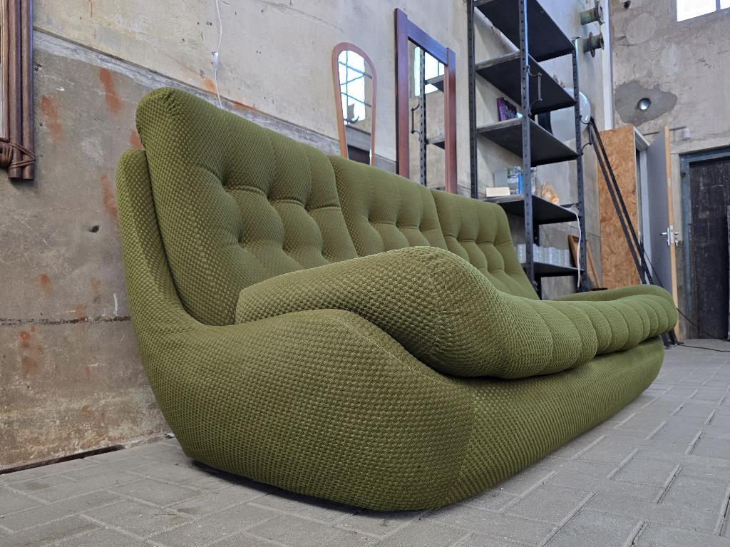 Vintage Jaren 80 Bank 3-zits Groen | Retro Space Age Sofa, Gebruikt, Stof, Driepersoons, 75 tot 100 cm
