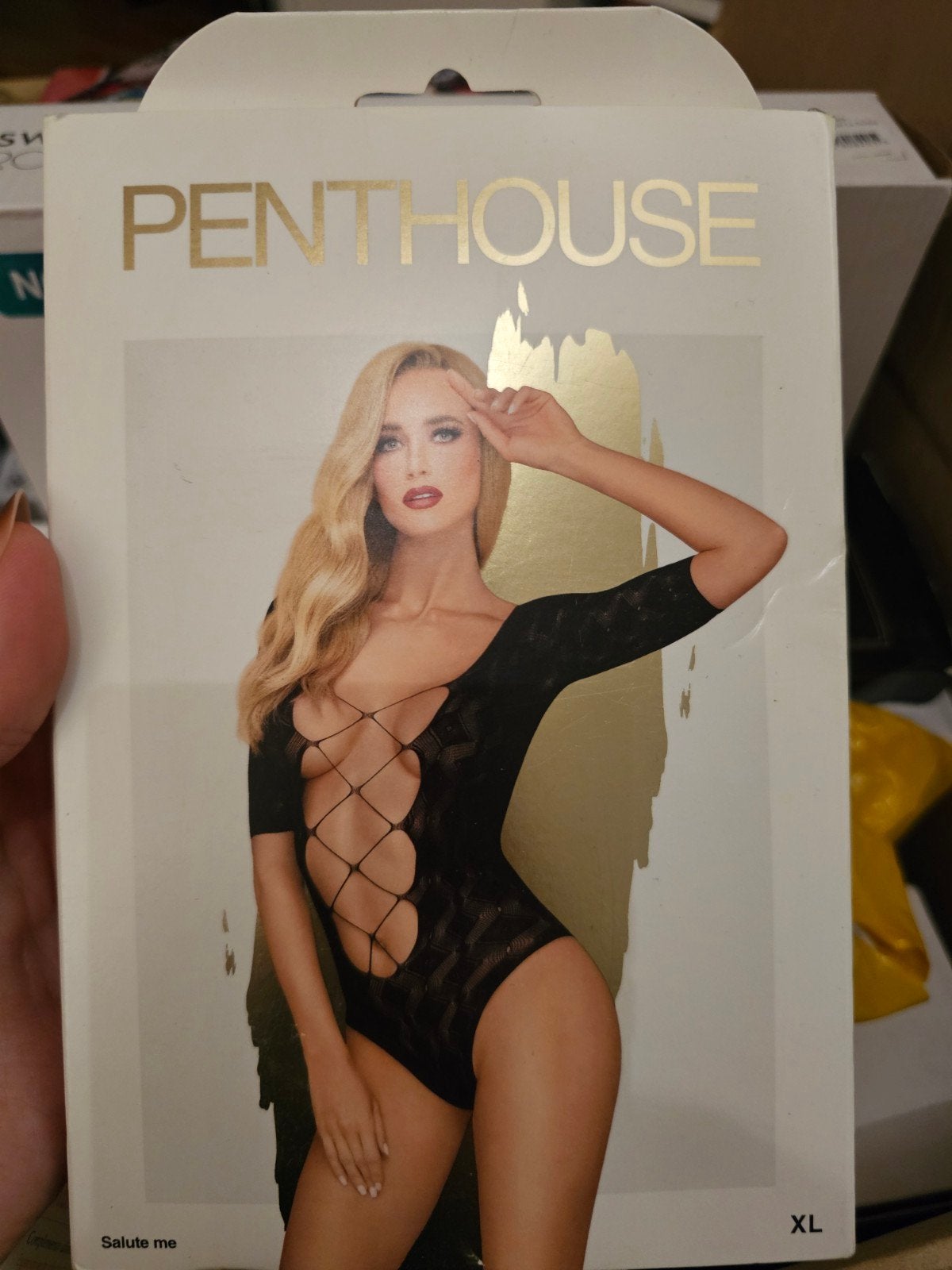 New in Box: Penthouse "Salute Me" Lingerie Bodysuit (Size XL, Ophalen of Verzenden, Nieuw, Zwart, Panty